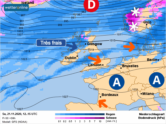 Carte de prévisions d'europe du Samedi 21 novembre 2020