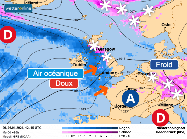 Carte de prévisions d'europe du Mardi 26 janvier 2021