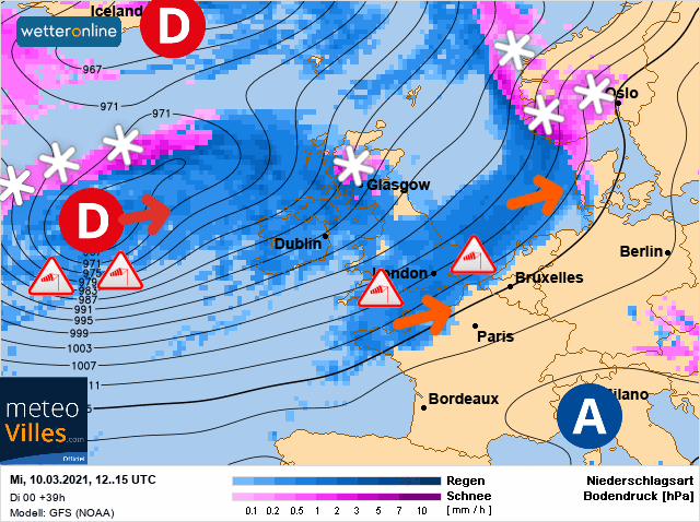 Carte de prévisions d'europe du Mercredi 10 mars 2021
