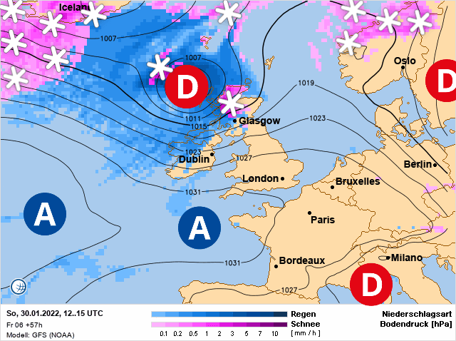 Carte de prévisions d'europe du Dimanche 30 janvier 2022