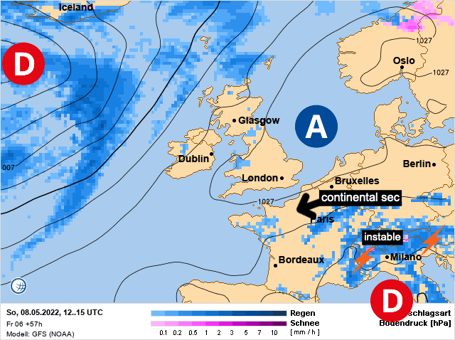 Carte de prévisions d'europe du Dimanche 8 mai 2022