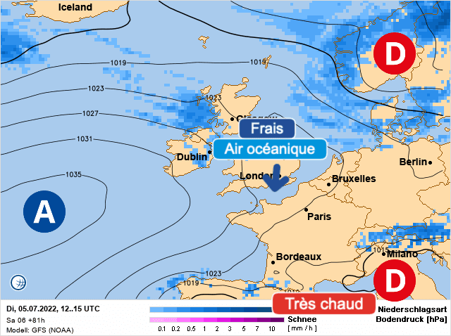 Carte de prévisions d'europe du Mardi 5 juillet 2022