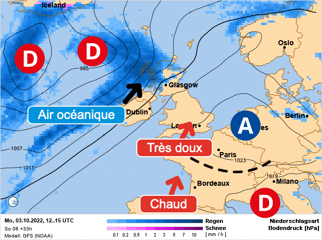 Carte de prévisions d'europe du Lundi 3 octobre 2022