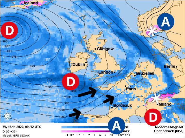 Carte de prévisions d'europe du Mercredi 16 novembre 2022