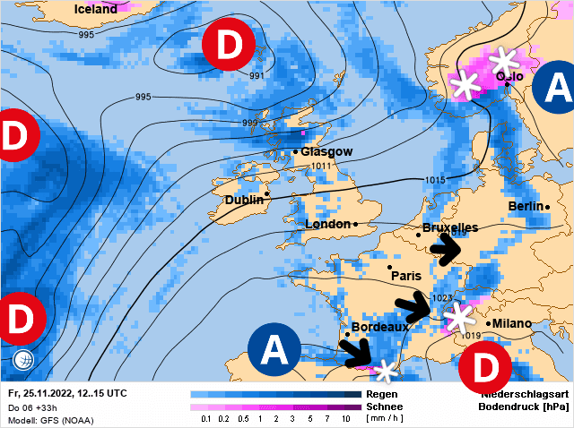 Carte de prévisions d'europe du Vendredi 25 novembre 2022