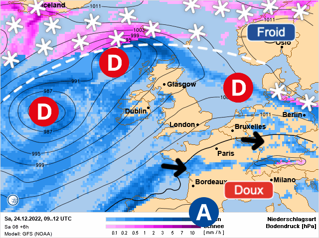 Carte de prévisions d'europe du Samedi 24 décembre 2022