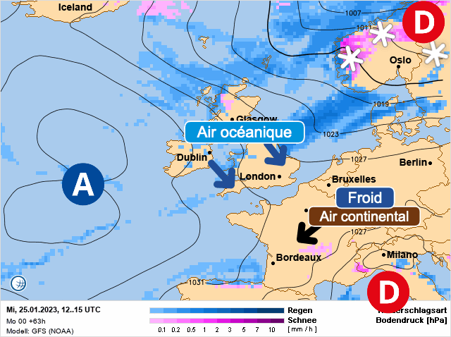 Carte de prévisions d'europe du Mercredi 25 janvier 2023