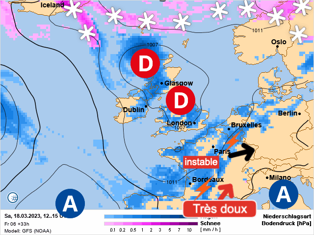 Carte de prévisions d'europe du Samedi 18 mars 2023
