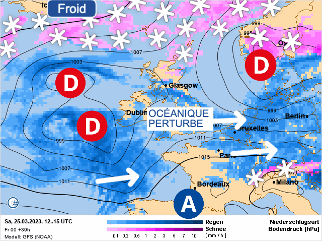 Carte de prévisions d'europe du Samedi 25 mars 2023
