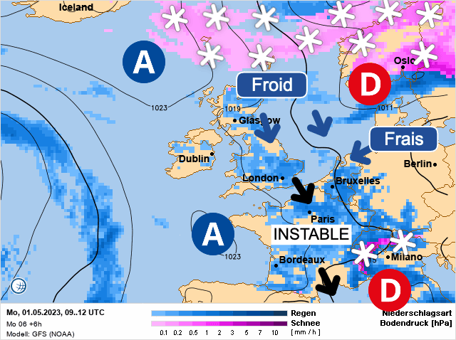 Carte de prévisions d'europe du Lundi 1 mai 2023