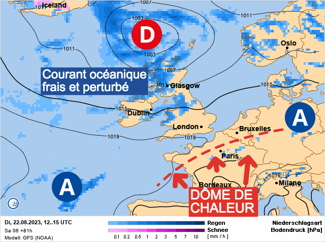 Carte de prévisions d'europe du Mardi 22 août 2023