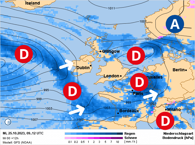 Carte de prévisions d'europe du Mercredi 25 octobre 2023