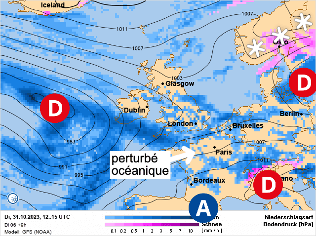Carte de prévisions d'europe du Mardi 31 octobre 2023