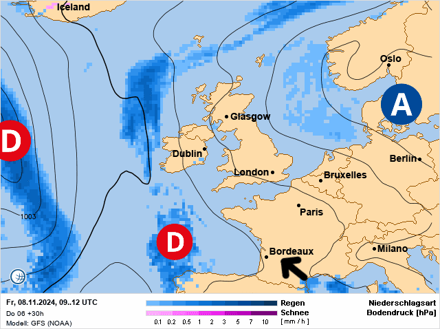 Carte de prévisions d'europe du Vendredi 8 novembre 2024
