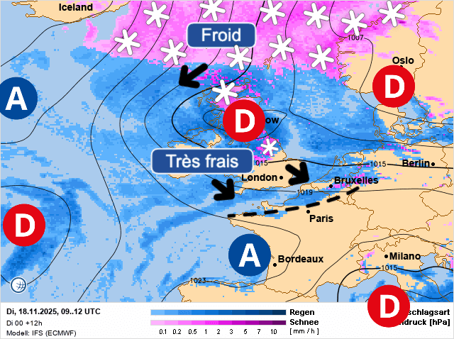 Carte de prévisions d'europe du Mardi 18 novembre 2025