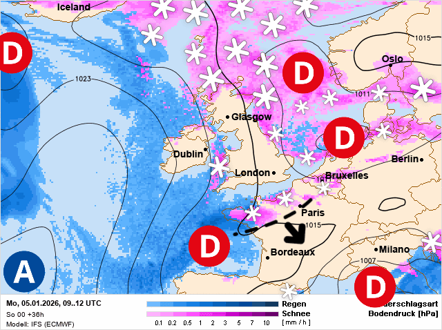 Carte de prévisions d'europe du Lundi 5 janvier 2026
