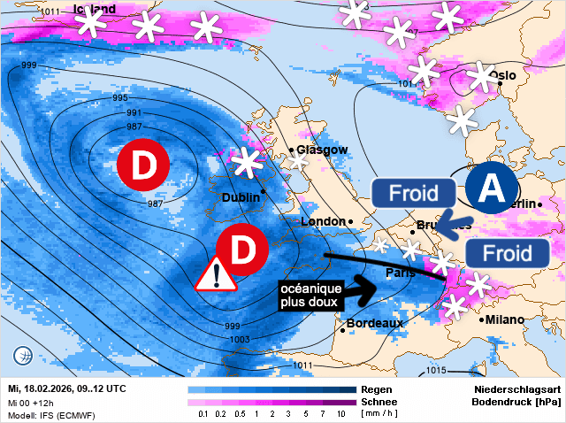 Carte de prévisions d'europe du Mercredi 18 février 2026