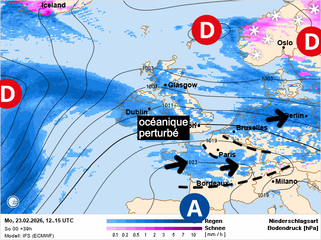 Carte de prévisions d'europe du Lundi 23 février 2026