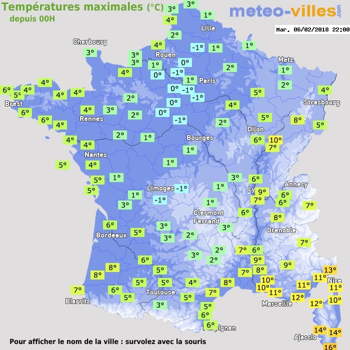 Températures maximales (°C) depuis 00h