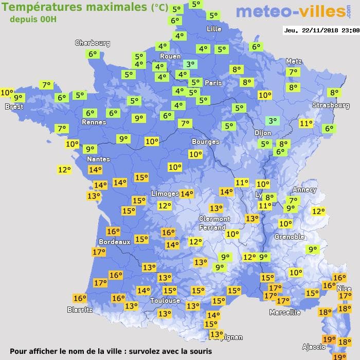 Températures maximales (°C) depuis 00h