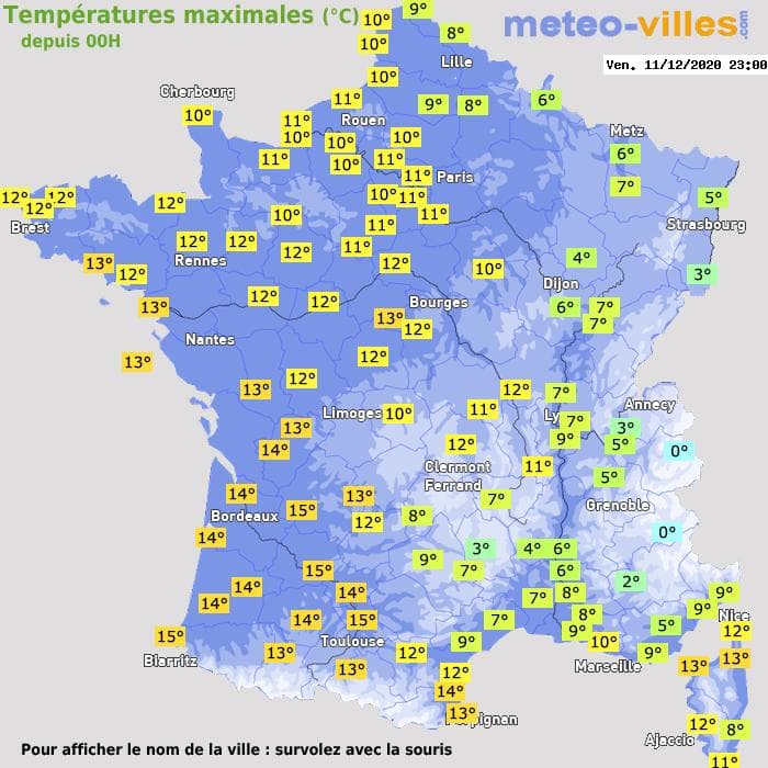 Températures maximales (°C) depuis 00h