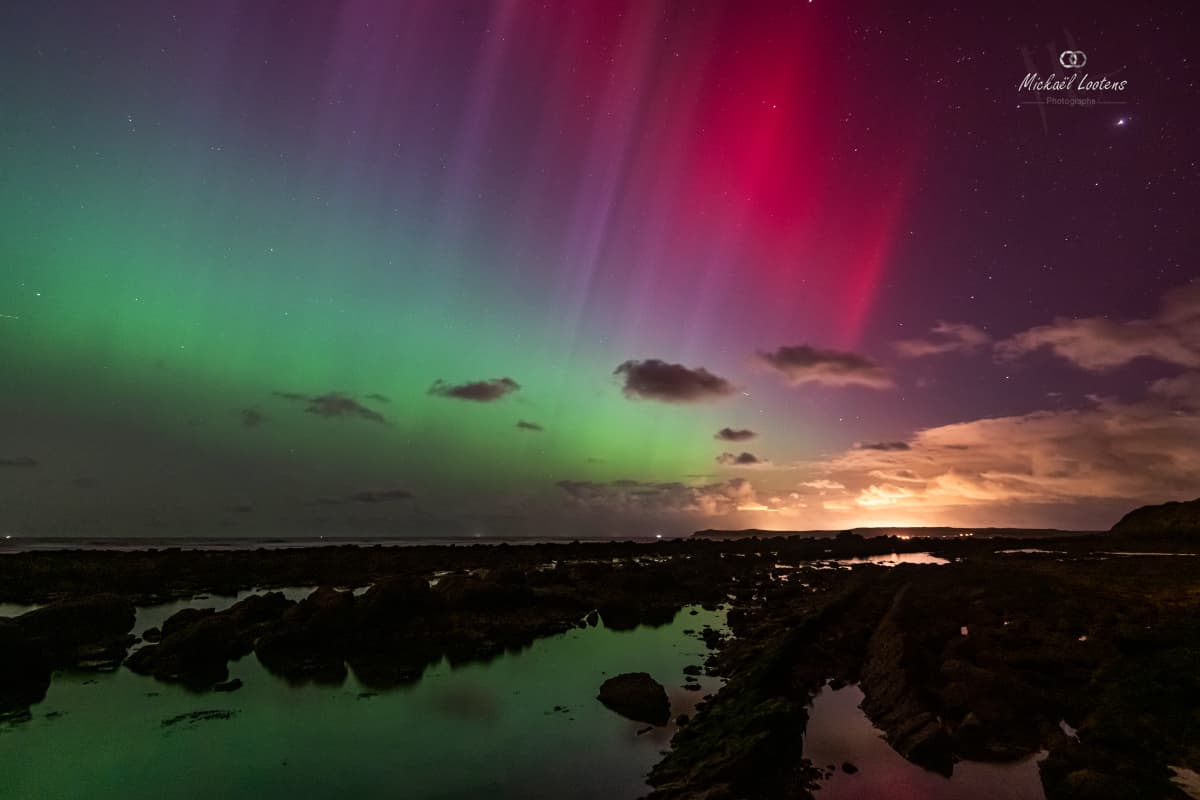Aurores boréales (tempête géomagnétique G4"+") - Photo Mickaël Lootens