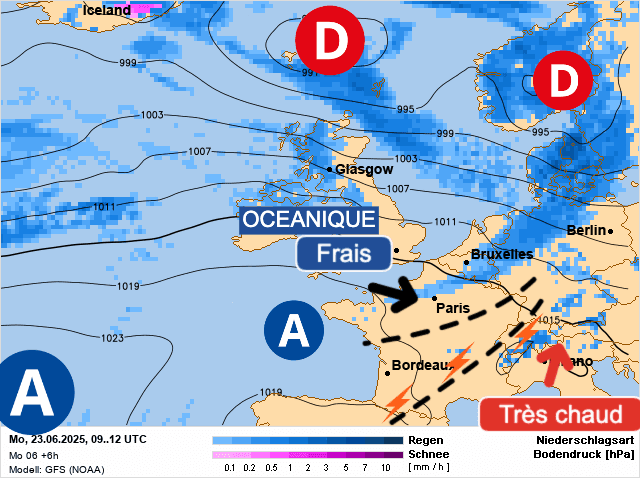 Carte de prévisions d'europe du Lundi 23 juin 2025
