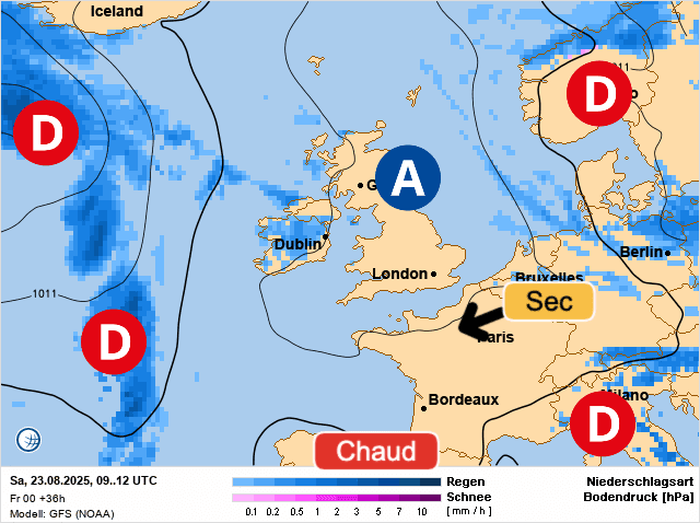 Carte de prévisions d'europe du Samedi 23 août 2025