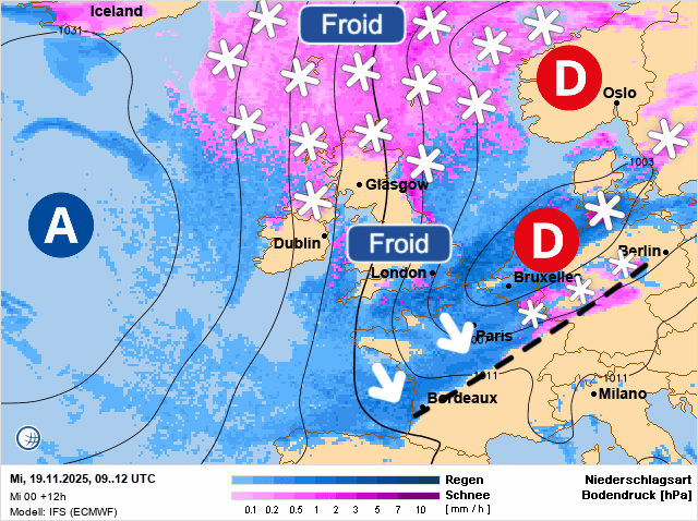 Carte de prévisions d'europe du Mercredi 19 novembre 2025