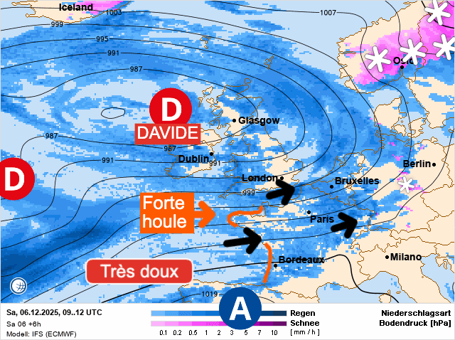 Carte de prévisions d'europe du Samedi 6 décembre 2025