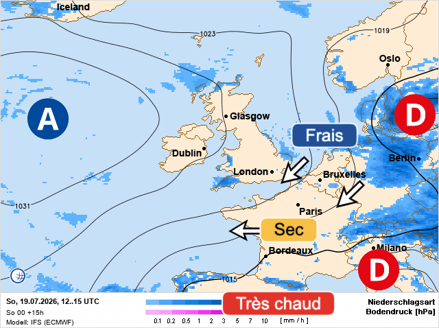 Carte de prévisions d'europe du Dimanche 19 juillet 2026