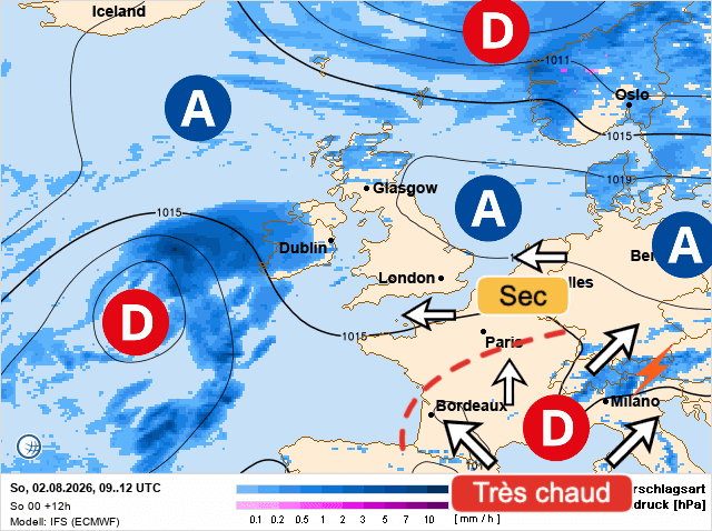 Carte de prévisions d'europe du Dimanche 2 août 2026